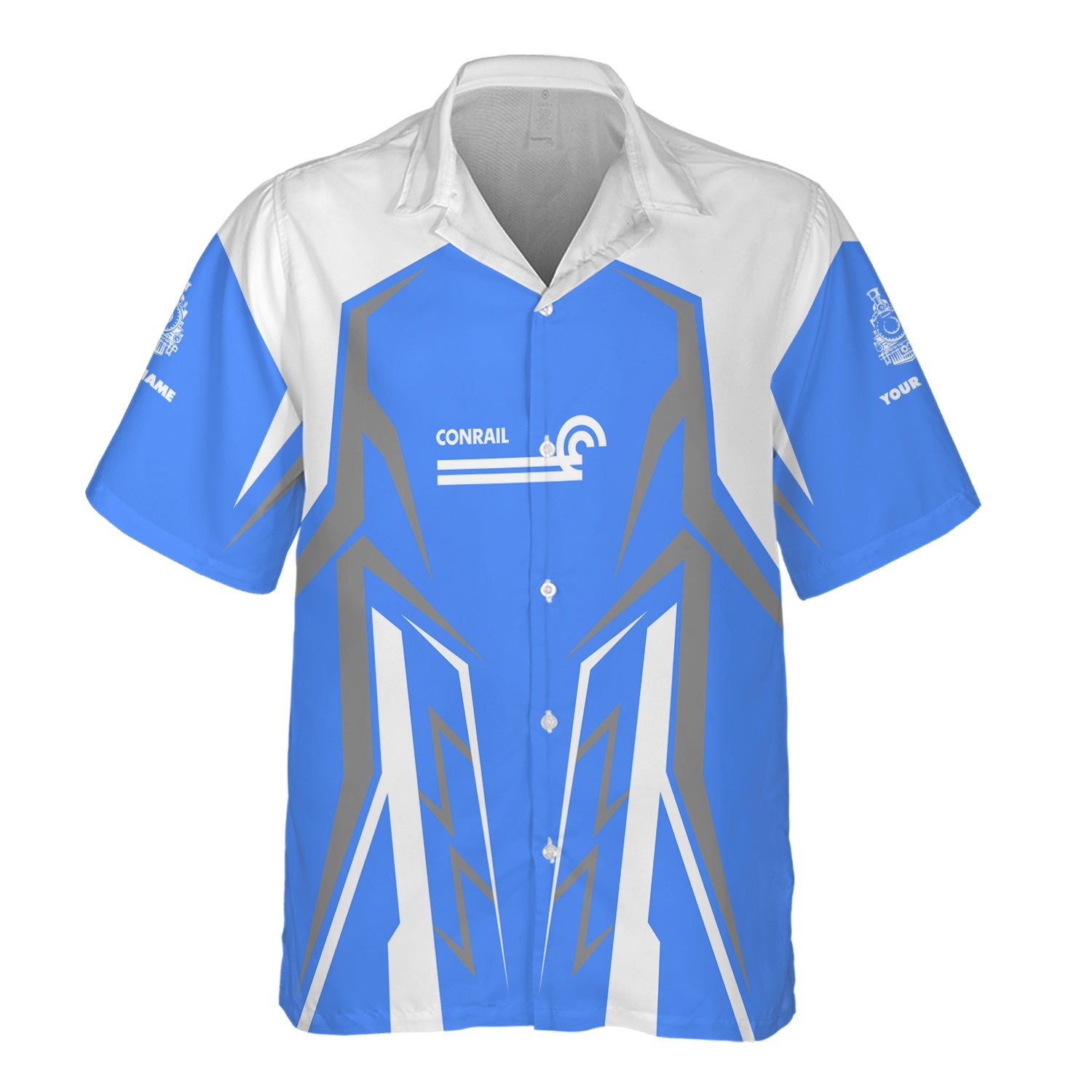 Railspirit Personalized Conrail Railroad Hawaiian Shirt Futuristic Design with Custom Job Train Shirt