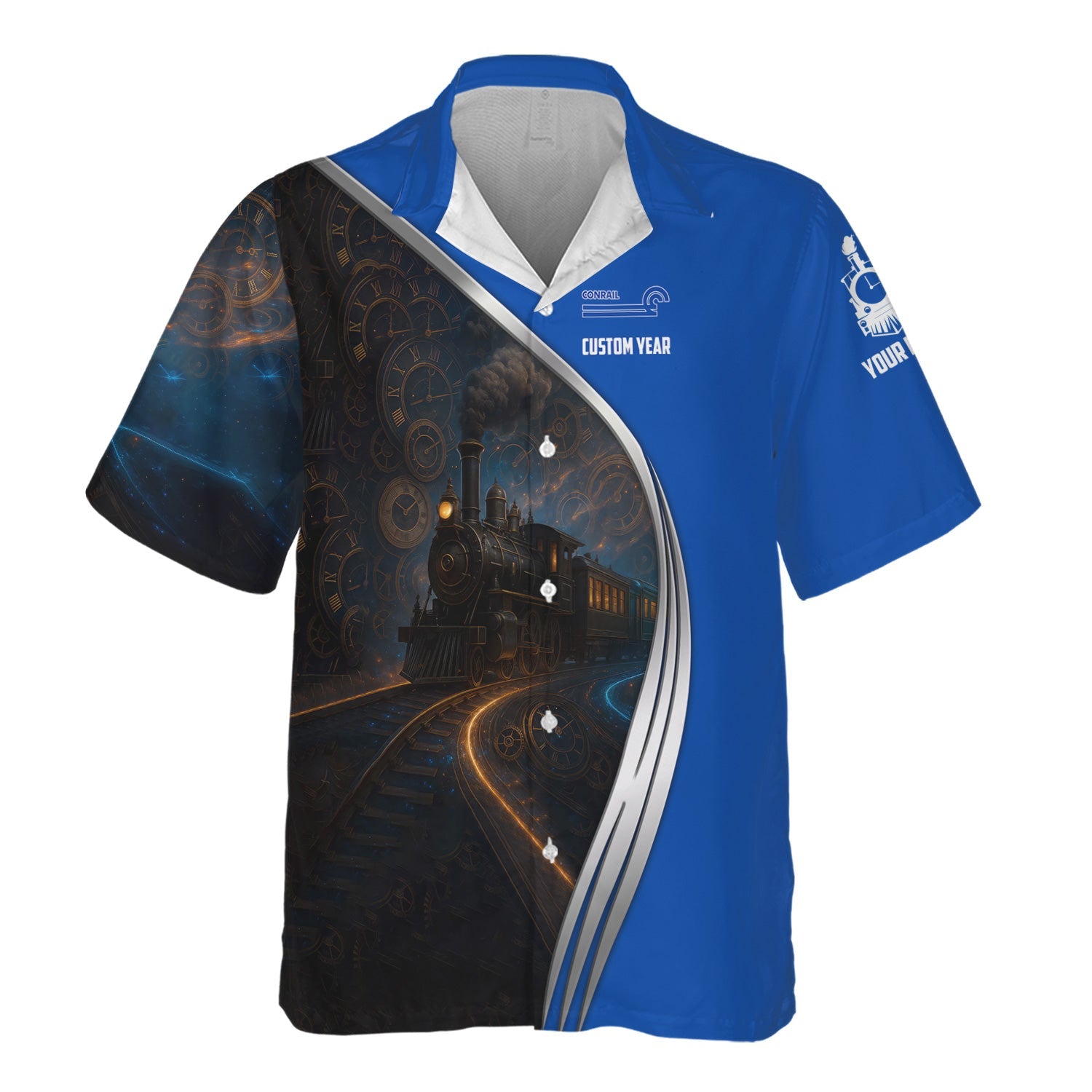 Railspirit Personalized Conrail Railroad Hawaiian Shirt Steampunk Locomotive with Custom Year Train Shirt