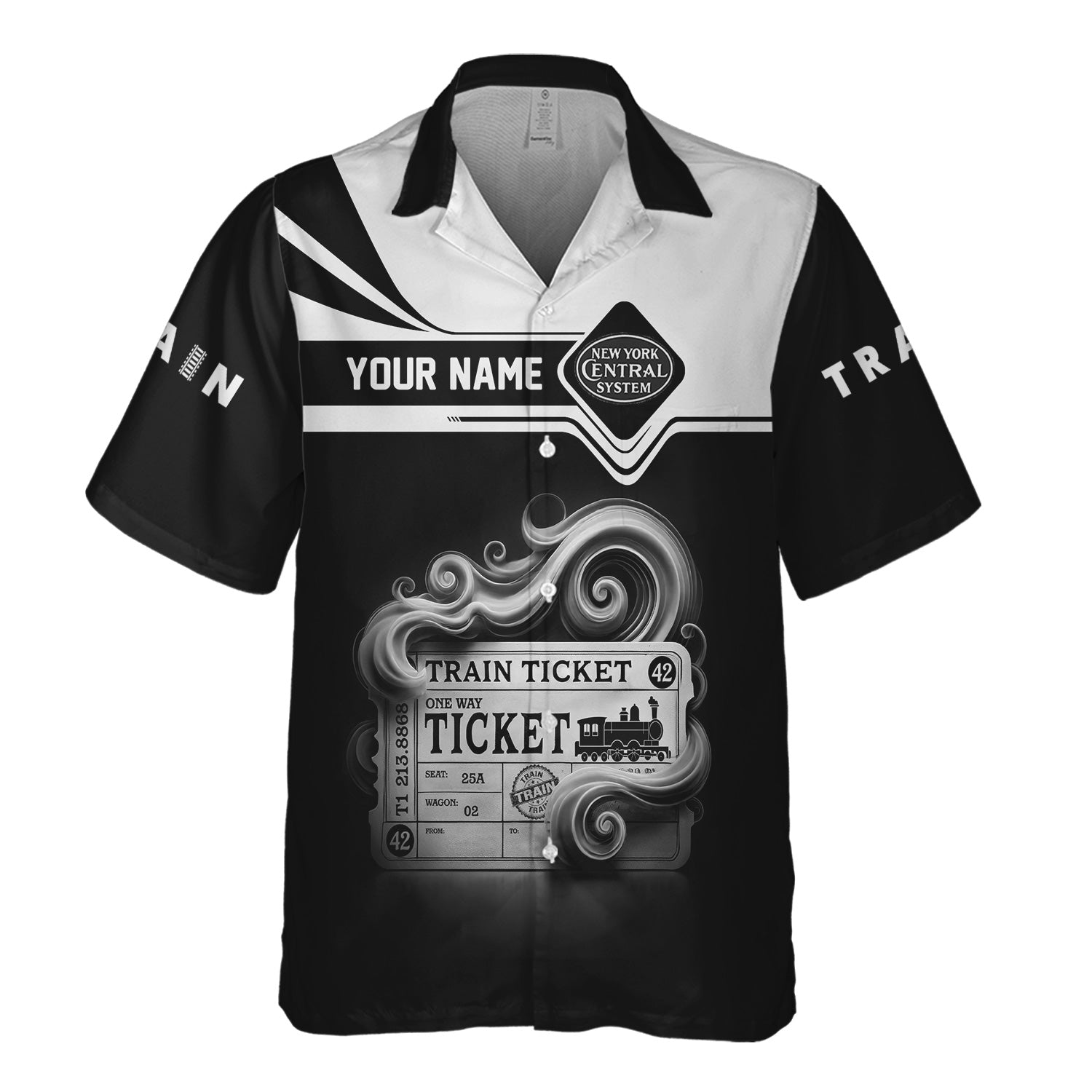 Railspirit Personalized New York Central Railroad Hawaiian Shirt Train Ticket  American Locomotive Printed Train