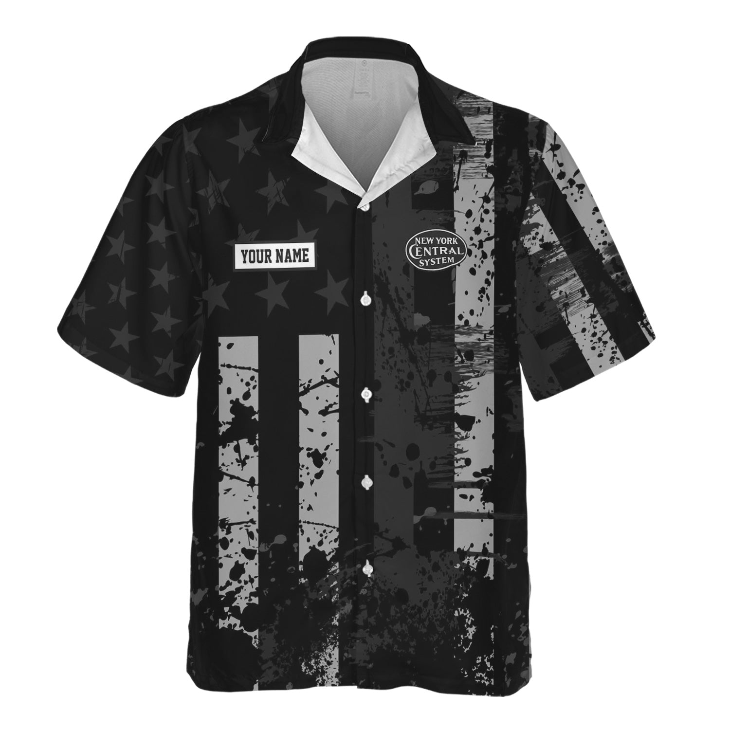 Railspirit Personalized New York Central Railroad Hawaiian Shirt Artistic Paint American Flag Style Train Shirt