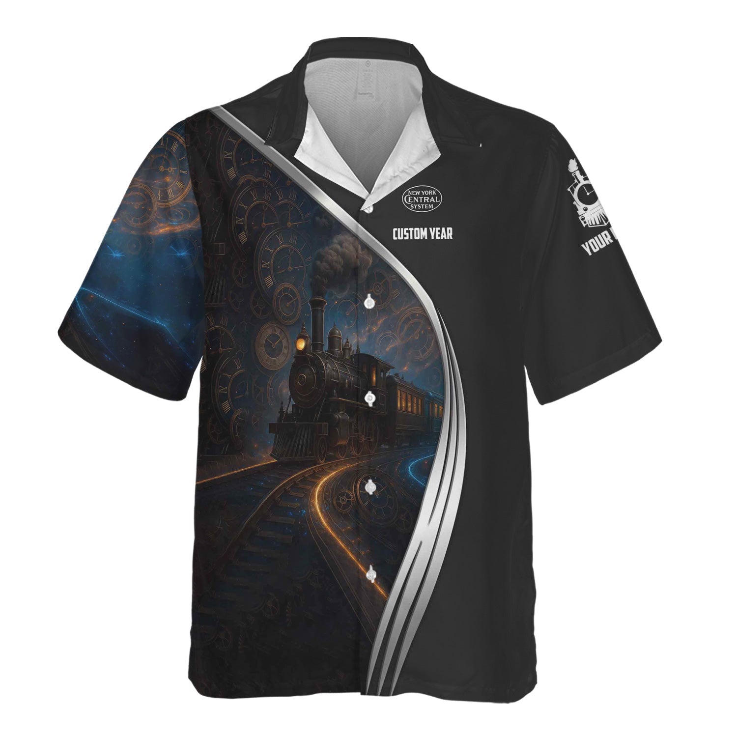 Railspirit Personalized New York Central Railroad Hawaiian Shirt Steampunk Locomotive with Custom Year Train Shirt
