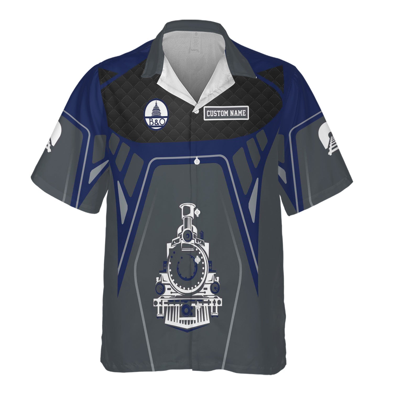 Railspirit Personalized Baltimore and Ohio Railroad Hawaiian Shirt Steam Locomotive Engine Graphic B&O Train Shirt All Over Print