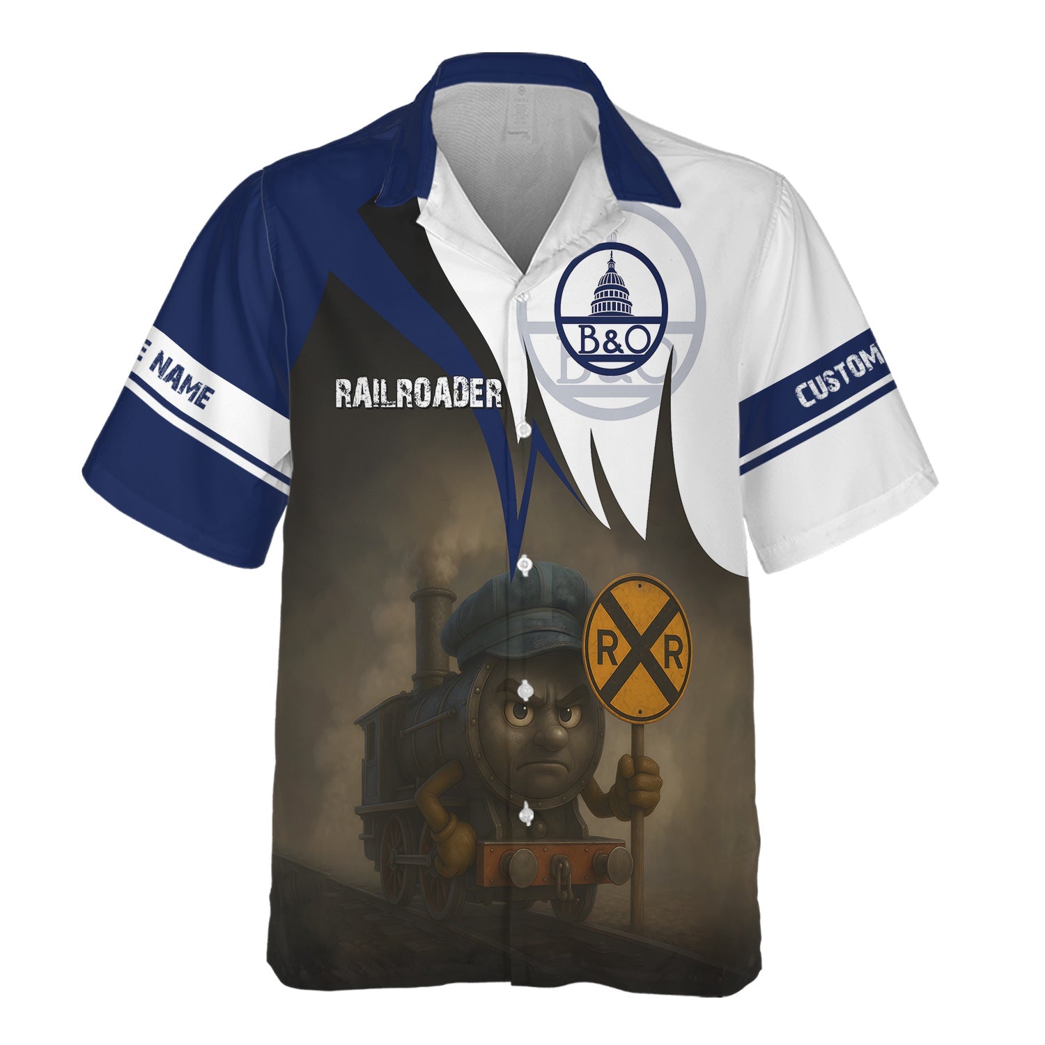 Railspirit Personalized Baltimore and Ohio Railroad Hawaiian Shirt Angry Train B&O Hawaiian Shirt Gift Idea For Train Lover