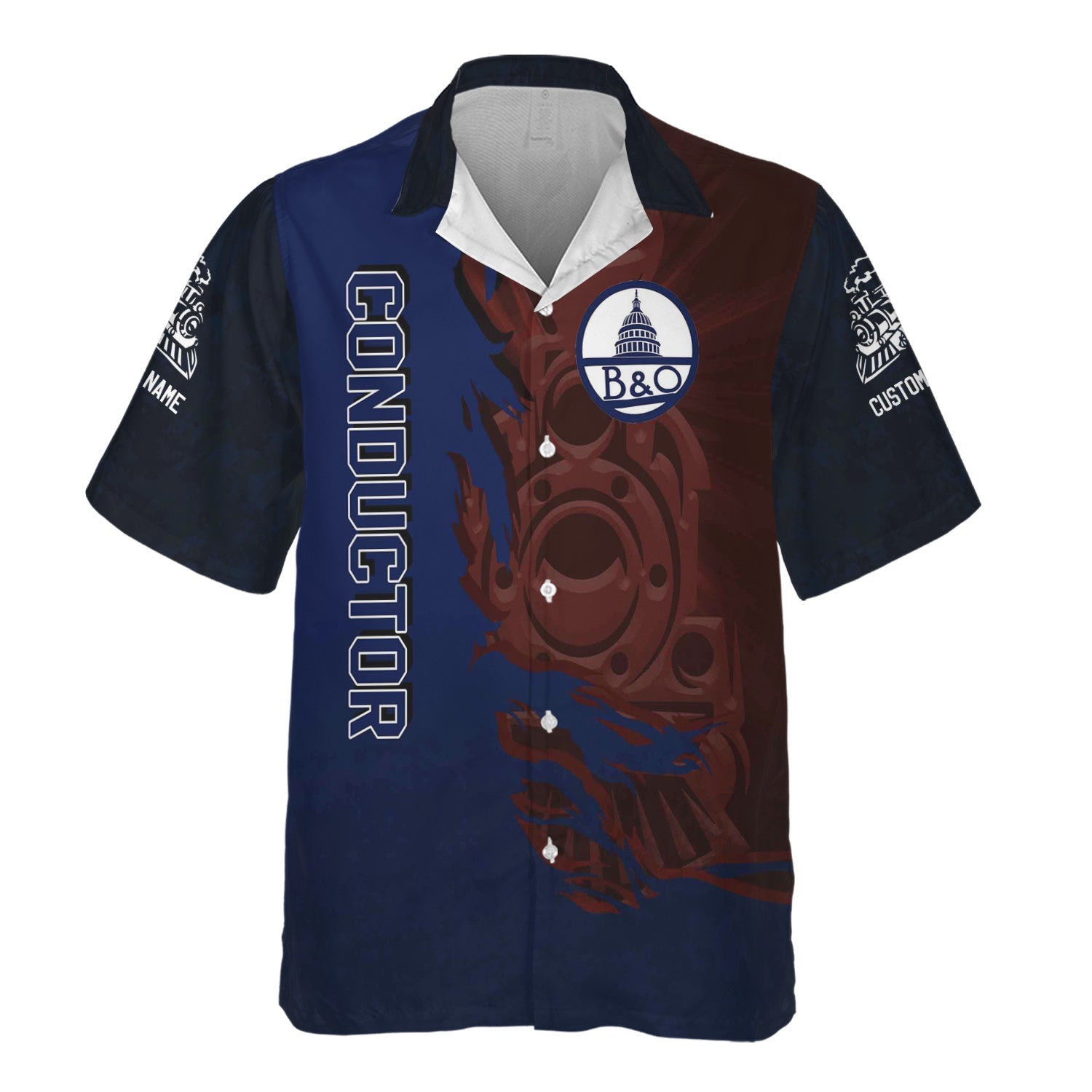 Railspirit Personalized Baltimore and Ohio Railroad Hawaiian Shirt Blazing Style with Custom Position B&O Train Shirt