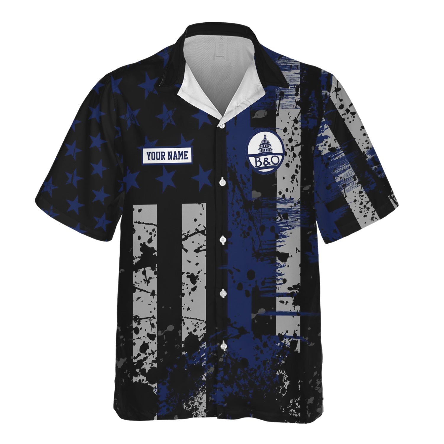 Railspirit Personalized Baltimore and Ohio Railroad Hawaiian Shirt Artistic Paint American Flag Style B&O Train Shirt