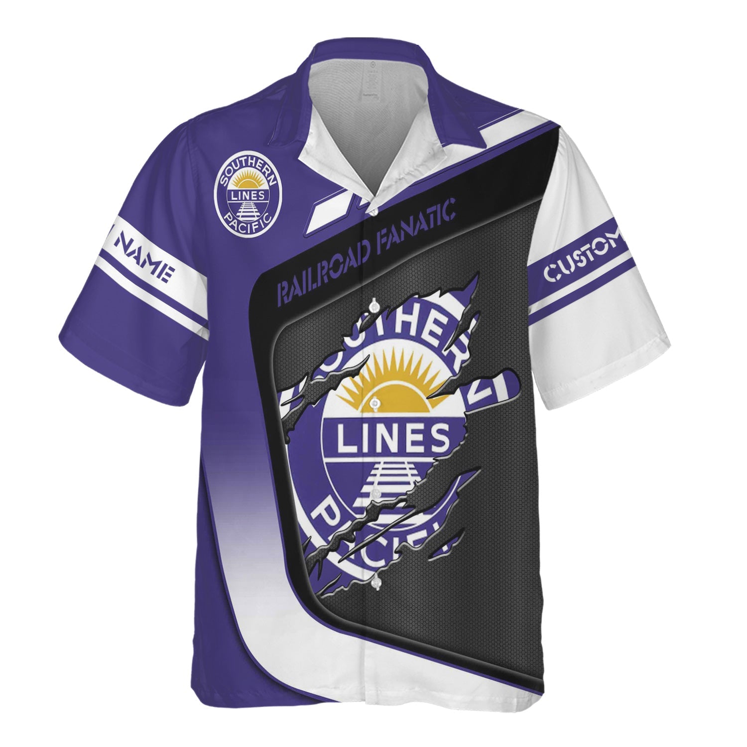 Railspirit Personalized Southern Pacific Railroad Hawaiian Shirt Ripped Texture Style Train Shirt For Railroad Fanatic