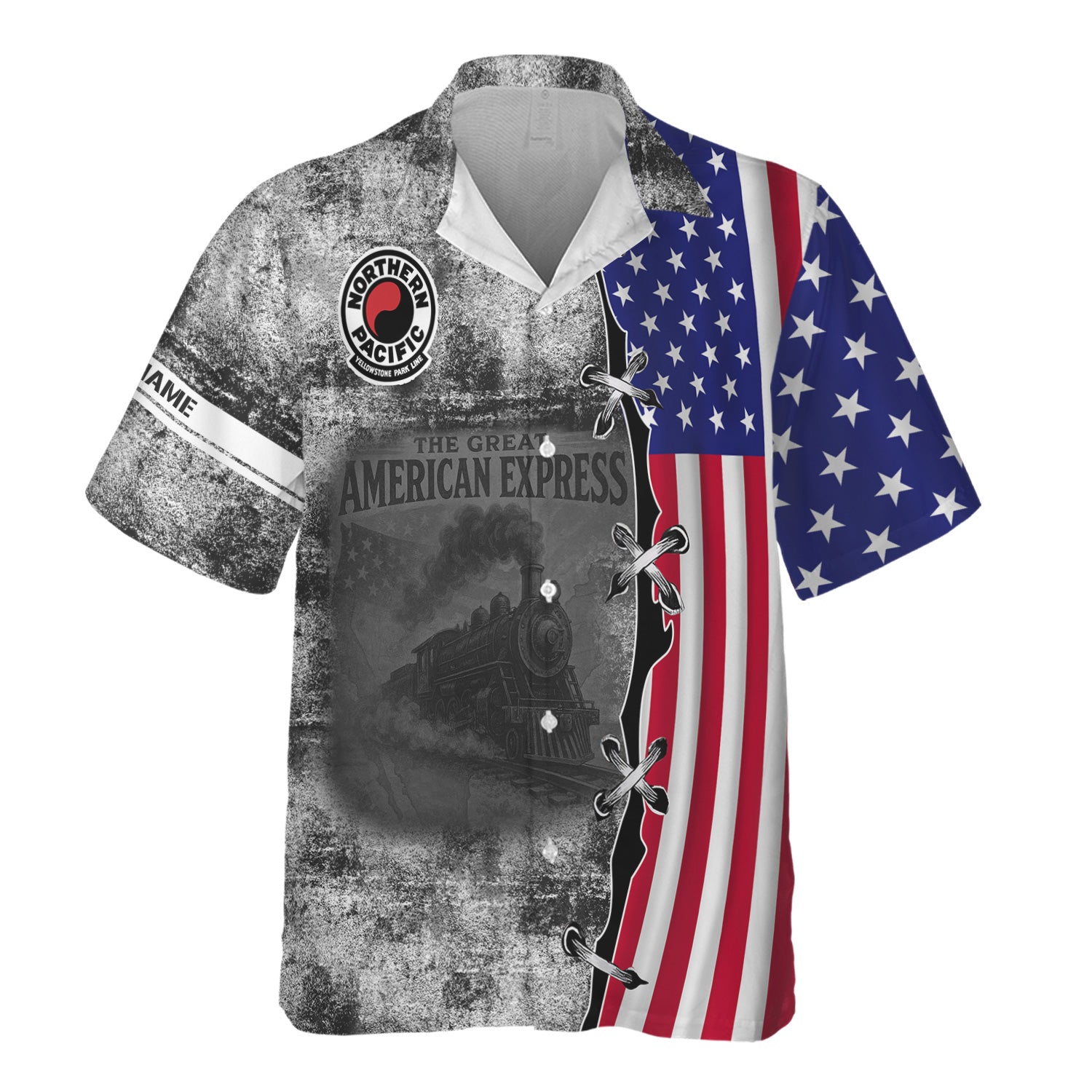 Railspirit Personalized Northern Pacific Railway Hawaiian Shirt Retro American Express Train With USA Flag Shirt