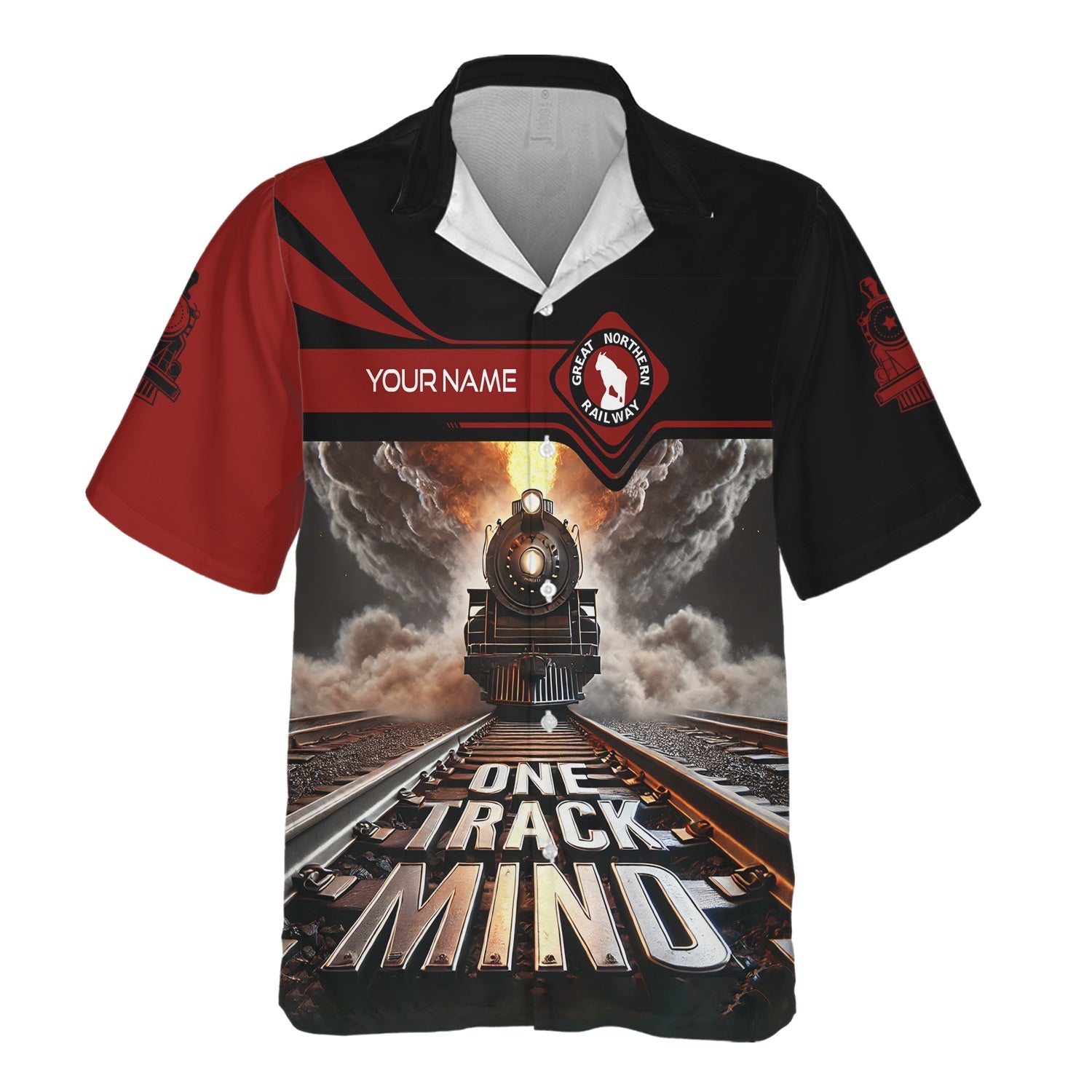 Railspirit Personalized Great Northern Railway Hawaiian Shirt One Track Mind GNR Train Printed Shirt