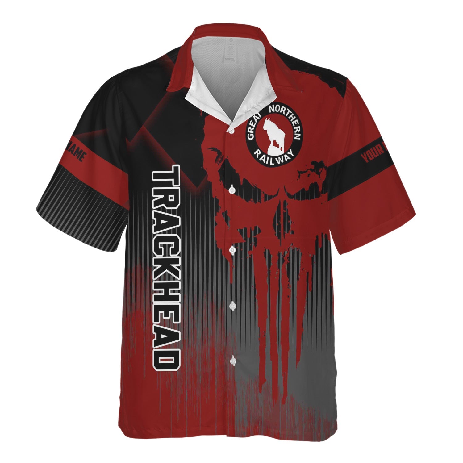Railspirit Personalized Great Northern Railway Hawaiian Shirt Skull Design with Custom Job GNR Train Shirt for Trackhead Crew