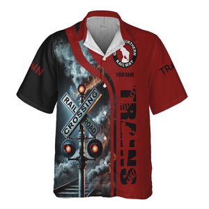 Railspirit Custom Name Great Northern Railway Hawaiian Shirt Railroad Crossing Sign GNR Printed Train Shirt