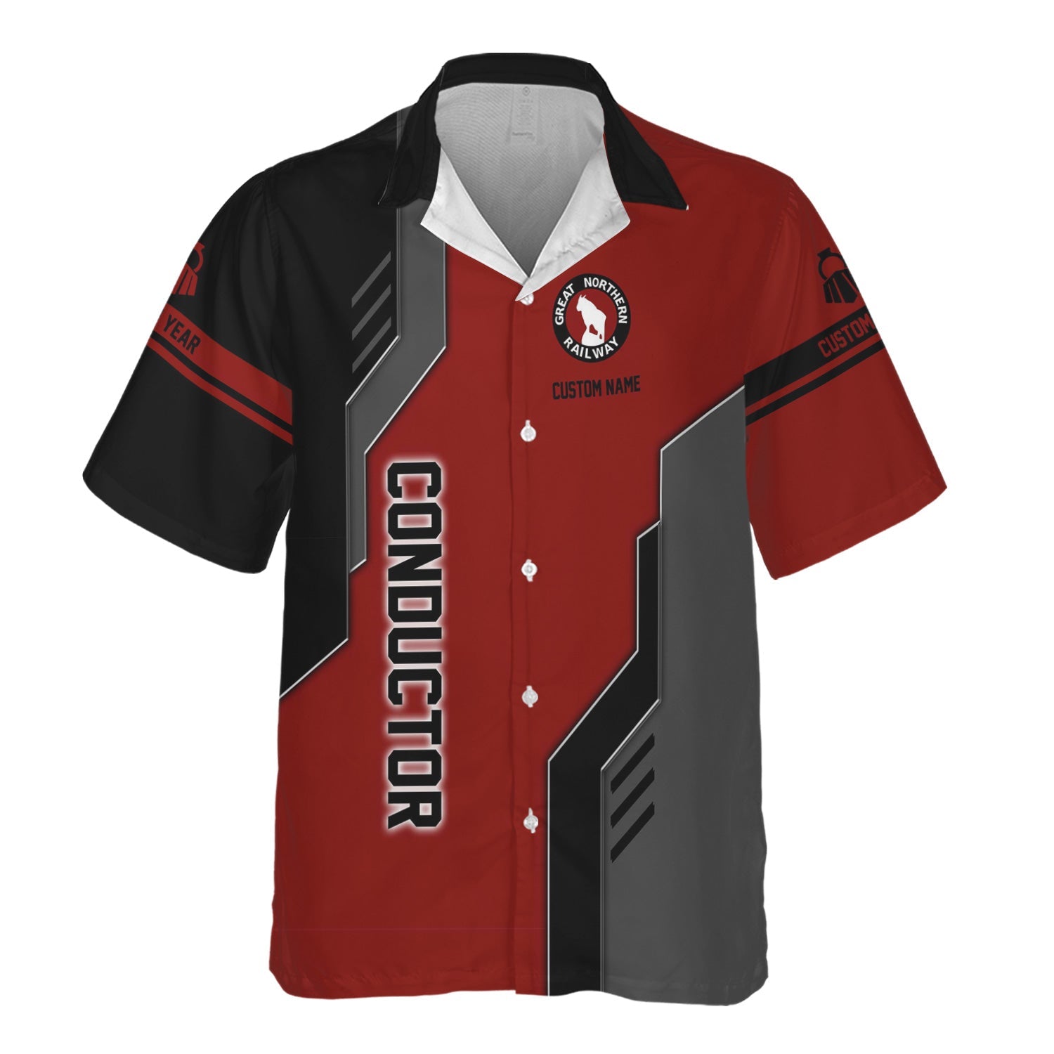 Railspirit Personalized Great Northern Railway Hawaiian Shirt Unique Railway Style with Custom Job GNR Train Shirt