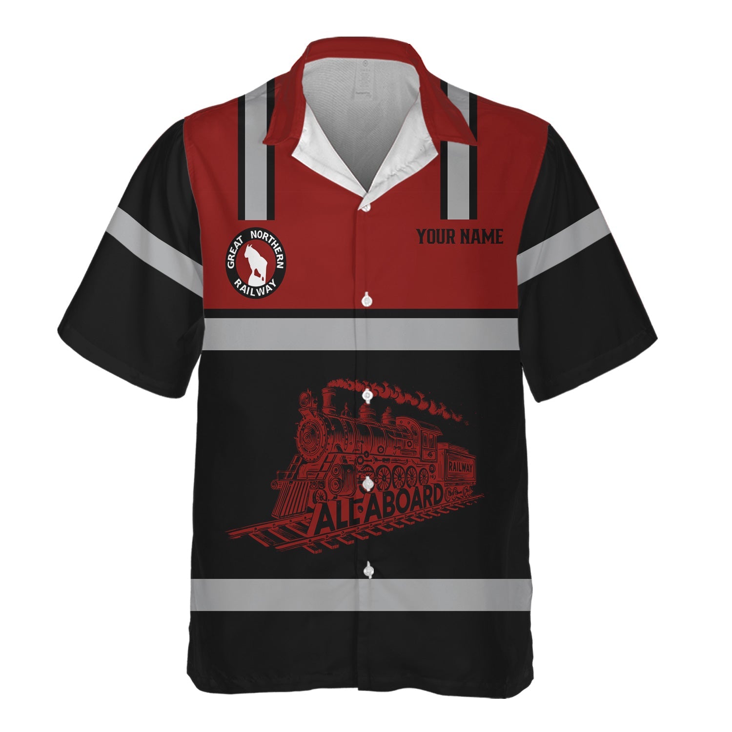 Railspirit Custom Name Great Northern Railway Hawaiian Shirt Eat Train Sleep Repeat GNR Printed Train Shirt