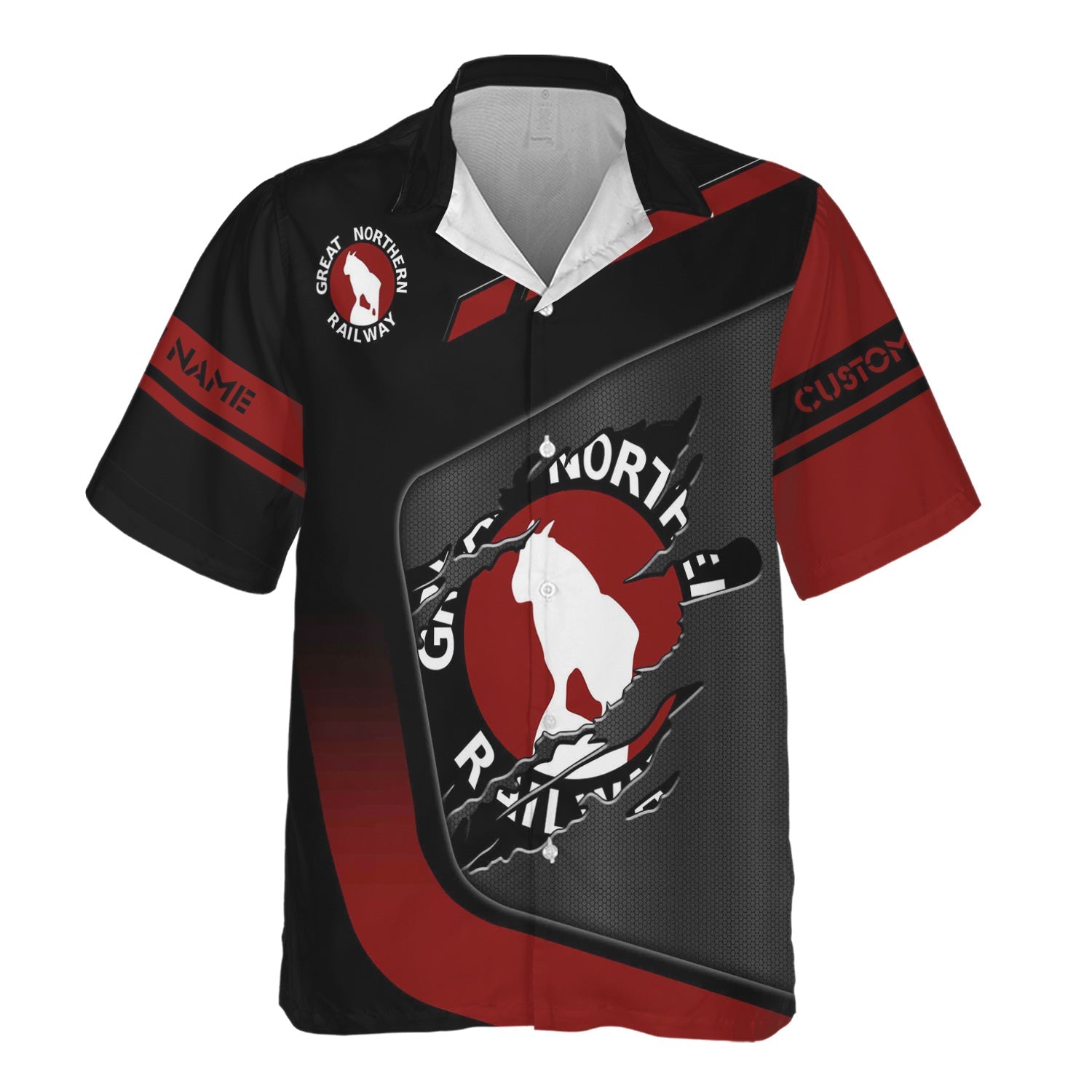 Railspirit Personalized Great Northern Railway Hawaiian Shirt Ripped Texture Style GNR Train Shirt For Railroad Fanatic