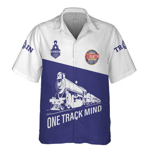 Railspirit Personalized Chicago, Burlington and Quincy Railroad Hawaiian Shirt One Track Mind Unisex Train Shirt Gift Idea For Train Lover