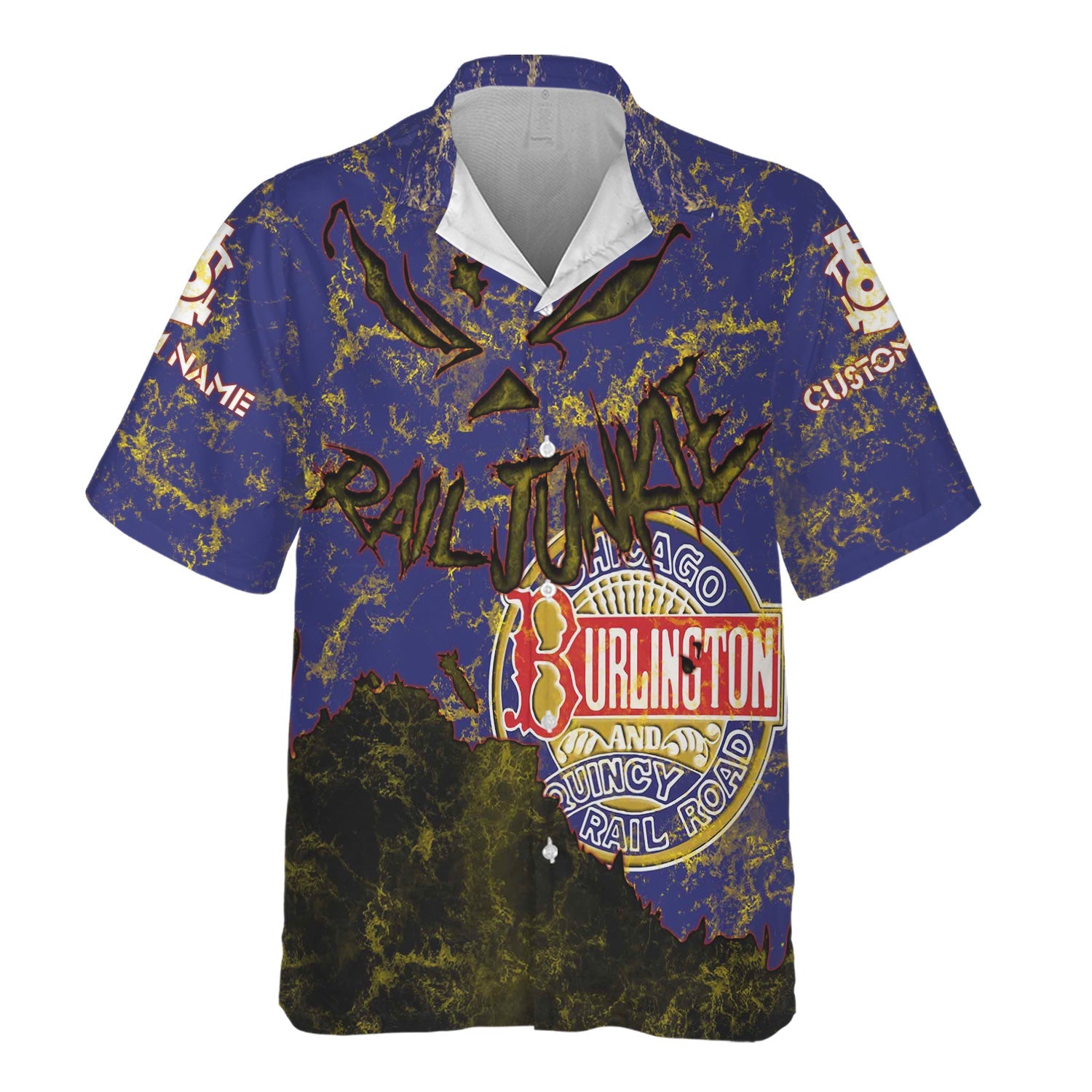 Railspirit Personalized Chicago, Burlington and Quincy Railroad Hawaiian Shirt Torn Graphic Style Train Shirt For Rail Junkie