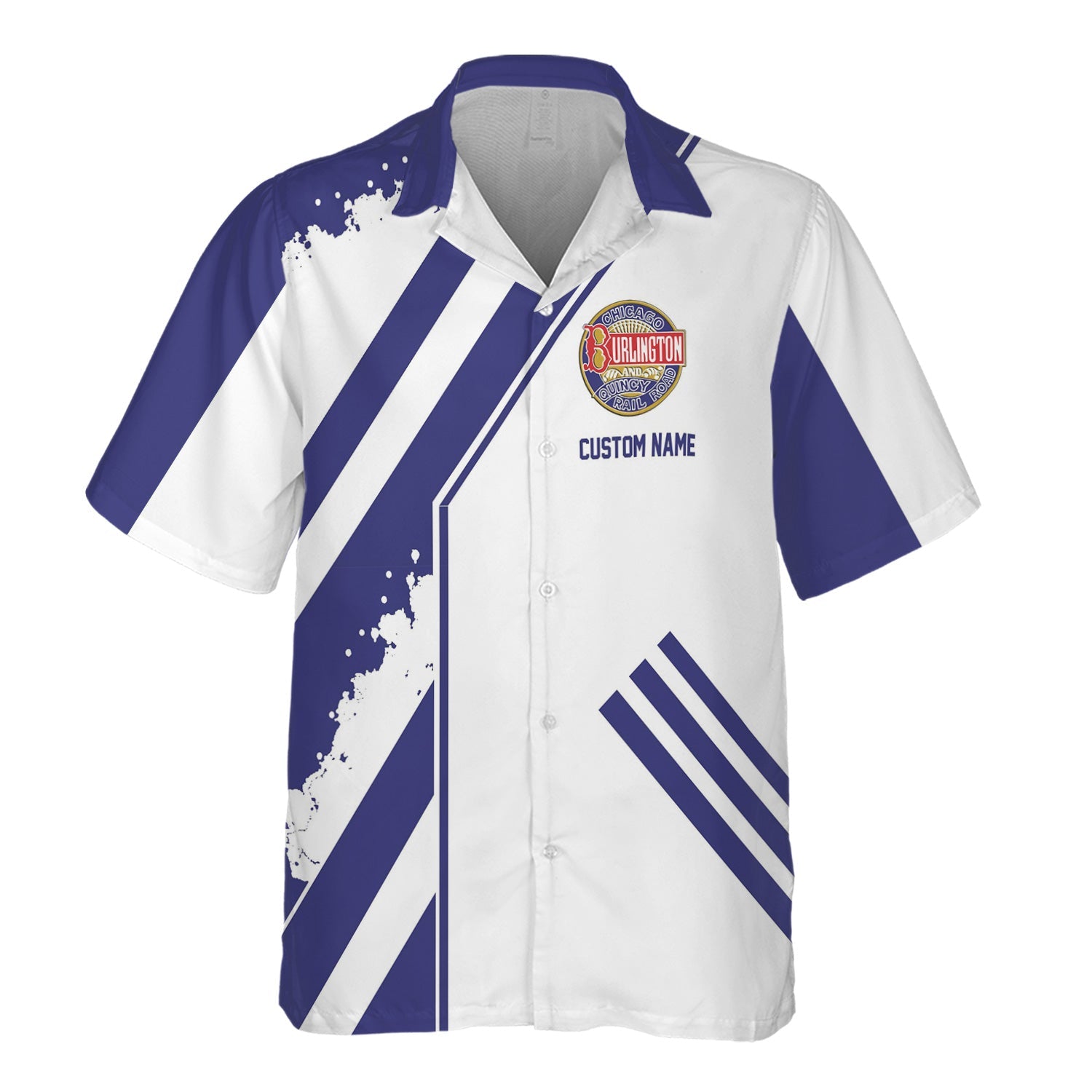 Railspirit Personalized Chicago, Burlington and Quincy Railroad Hawaiian Shirt Locomotive Design Train Shirt for Train Enthusiast