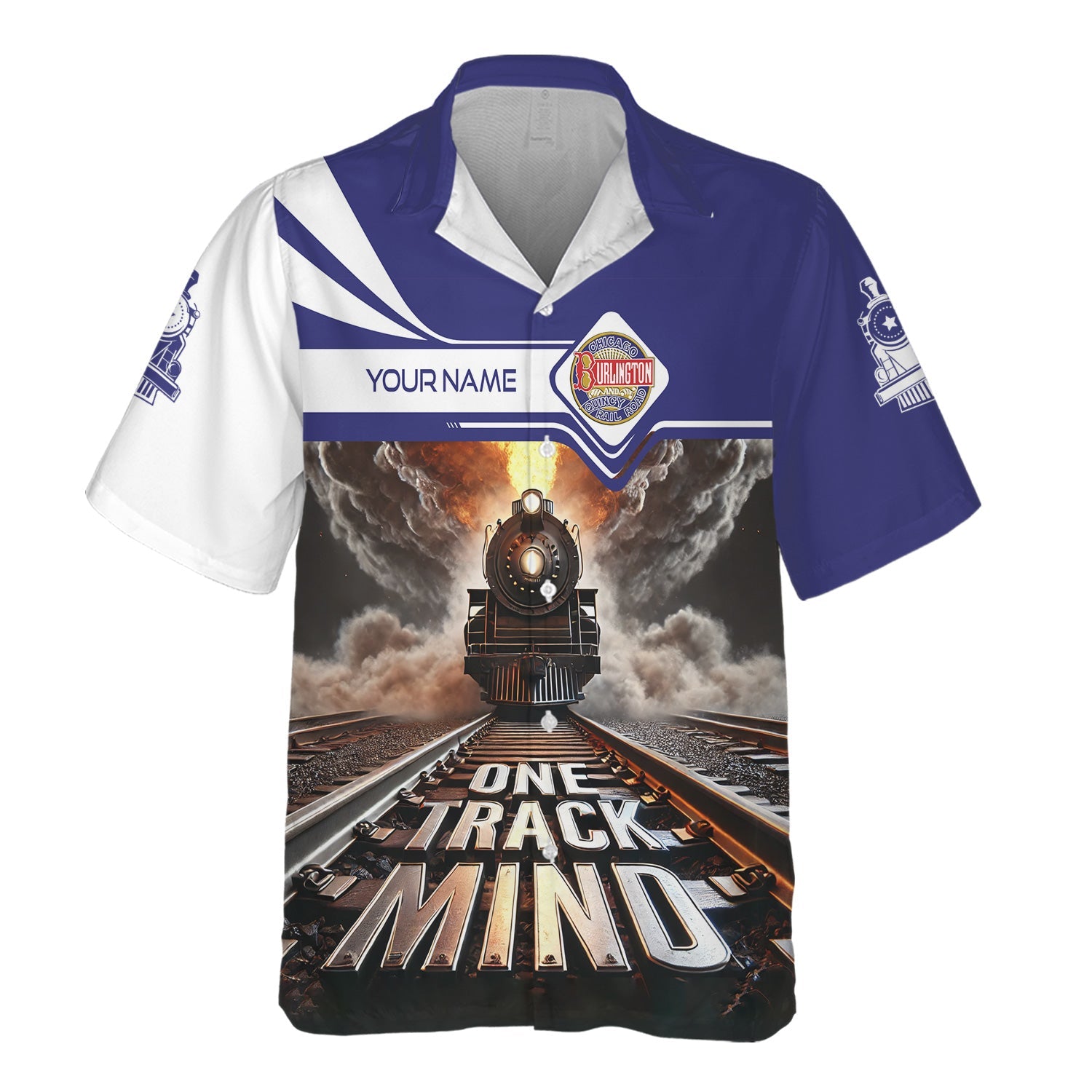 Railspirit Personalized Chicago, Burlington and Quincy Railroad Hawaiian Shirt One Track Mind Train Printed Shirt