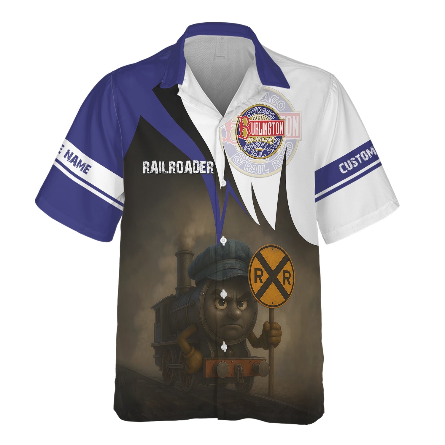 Railspirit Personalized Chicago, Burlington and Quincy Railroad Hawaiian Shirt Angry Train Hawaiian Shirt Gift Idea For Train Lover