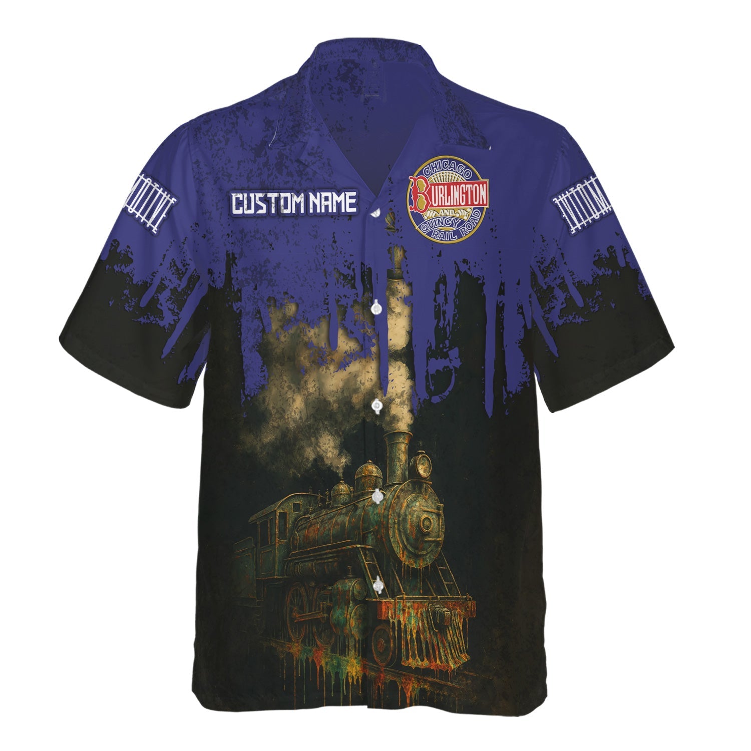 Railspirit Personalized Chicago, Burlington and Quincy Railroad Hawaiian Shirt Vintage Train Art Style Shirt For Locomotive Fans