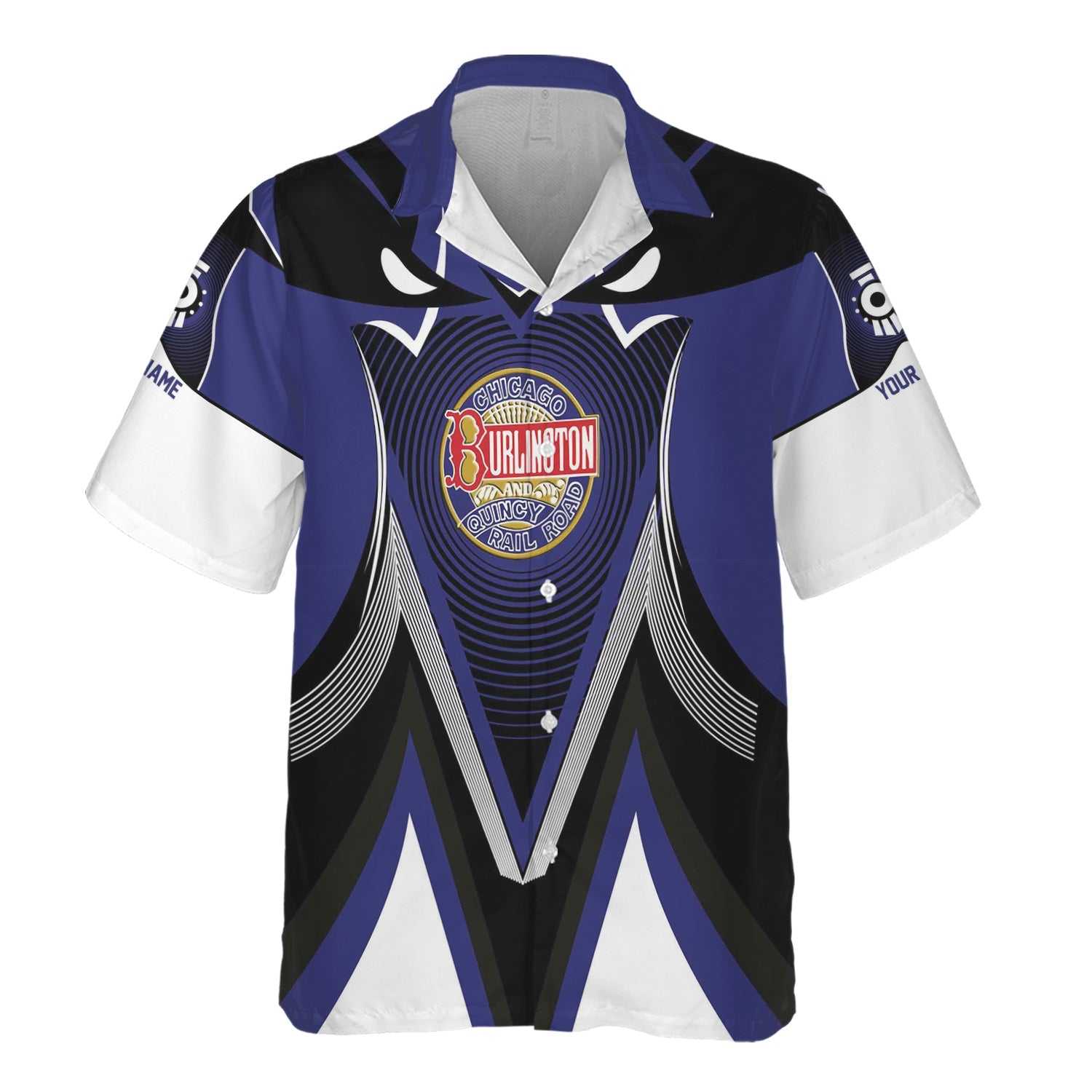 Railspirit Personalized Chicago, Burlington and Quincy Railroad Hawaiian Shirt Vibrant Graphic Pattern Shirt For Train Enthusiasts