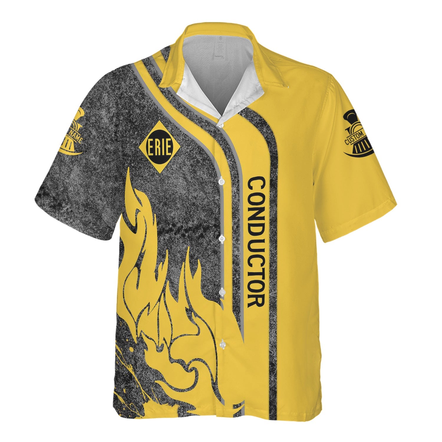 Railspirit Personalized Erie Railroad Hawaiian Shirt Flame Design with Custom Job Position Train Shirt