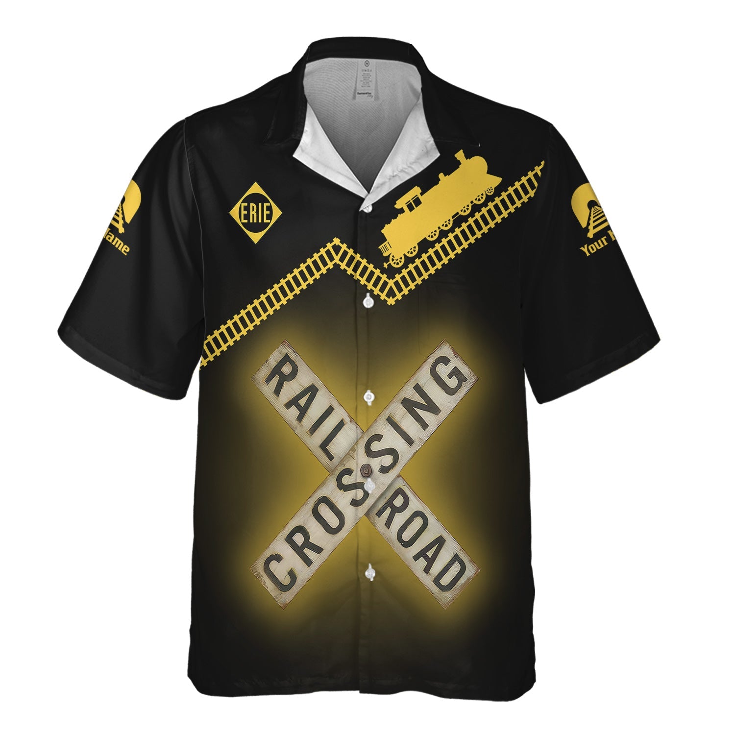 Railspirit Personalized Erie Railroad Hawaiian Shirt Railroad Crossing Printed Train Track Shirt