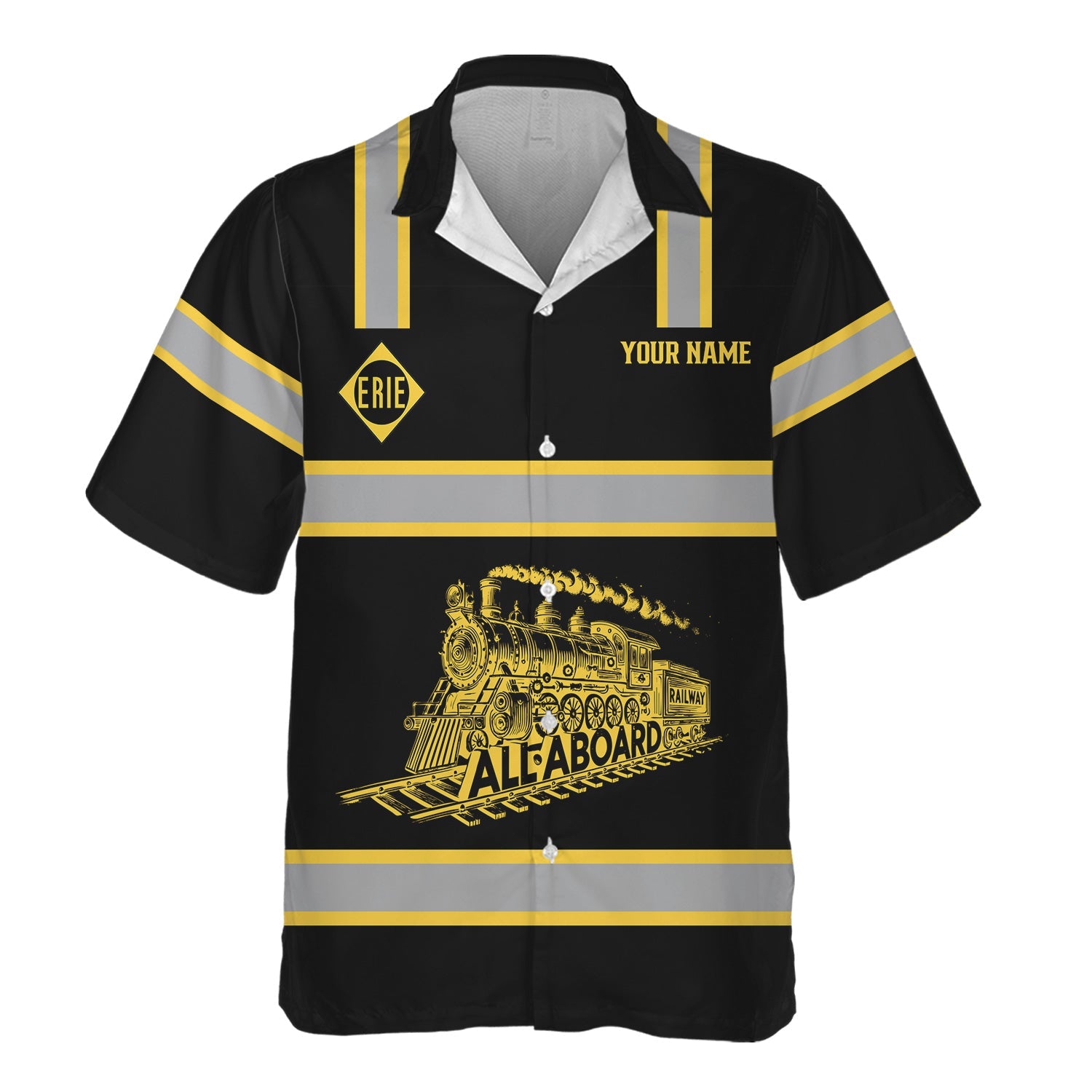 Railspirit Custom Name Erie Railroad Hawaiian Shirt Eat Train Sleep Repeat Printed Train Shirt