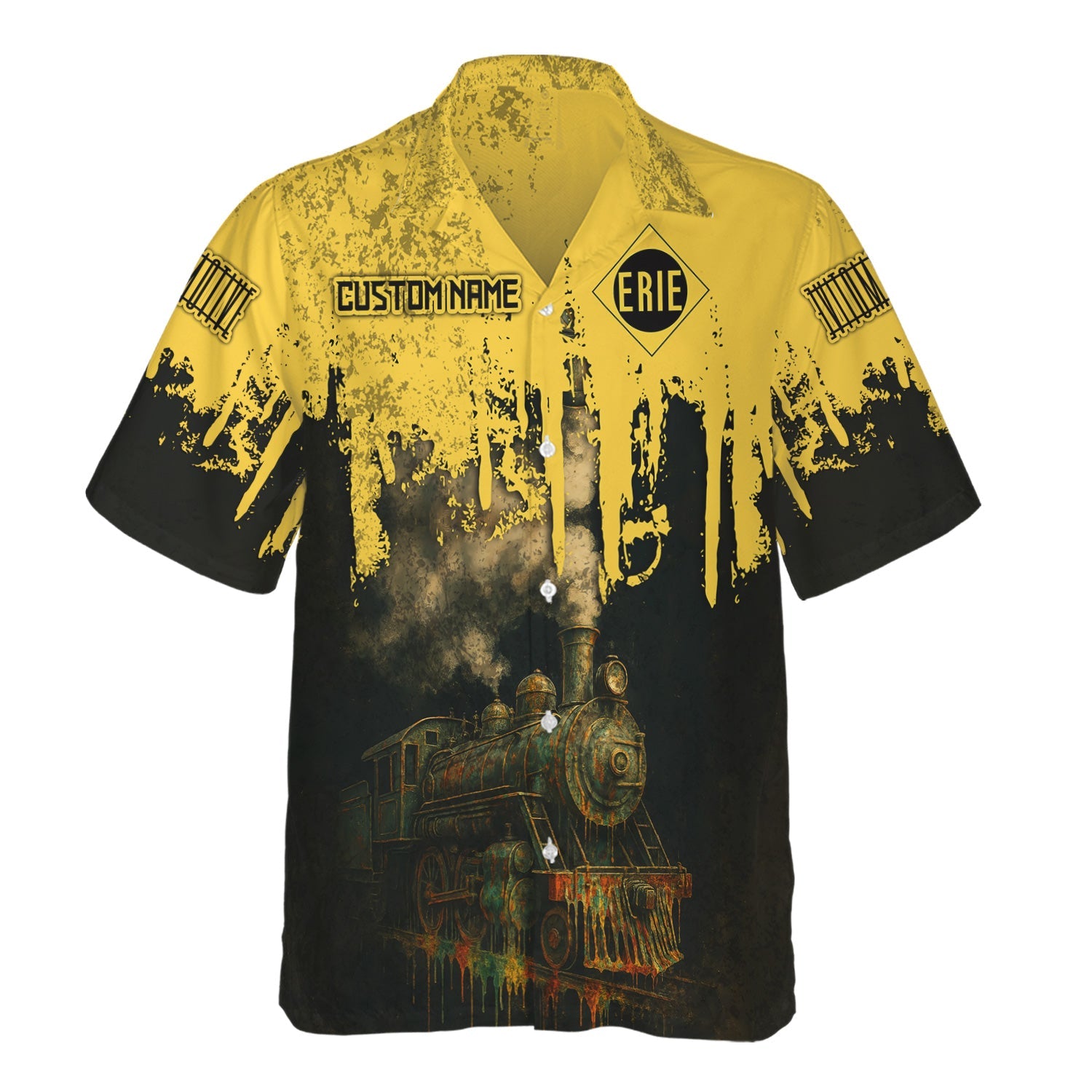 Railspirit Personalized Erie Railroad Hawaiian Shirt Vintage Train Art Style Shirt For Locomotive Fans