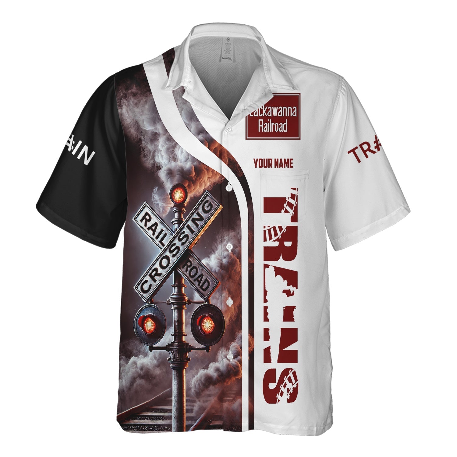 Railspirit Custom Name Delaware, Lackawanna and Western Railroad Hawaiian Shirt Railroad Crossing Sign DL&W Printed Train Shirt