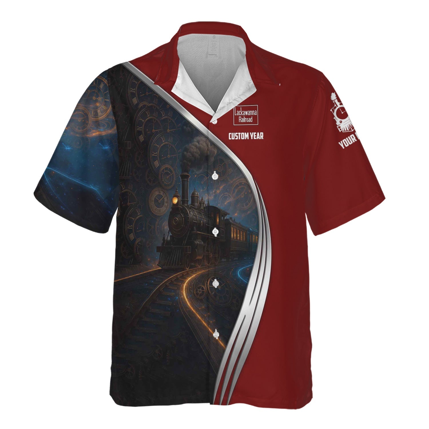 Railspirit Personalized Delaware, Lackawanna and Western Railroad Hawaiian Shirt Steampunk Locomotive with Custom Year DL&W Train Shirt