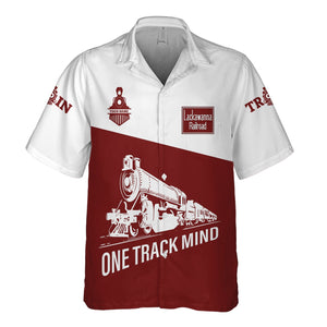 Railspirit Personalized Delaware, Lackawanna and Western Railroad Hawaiian Shirt One Track Mind Unisex Train Shirt Gift Idea For Train Lover