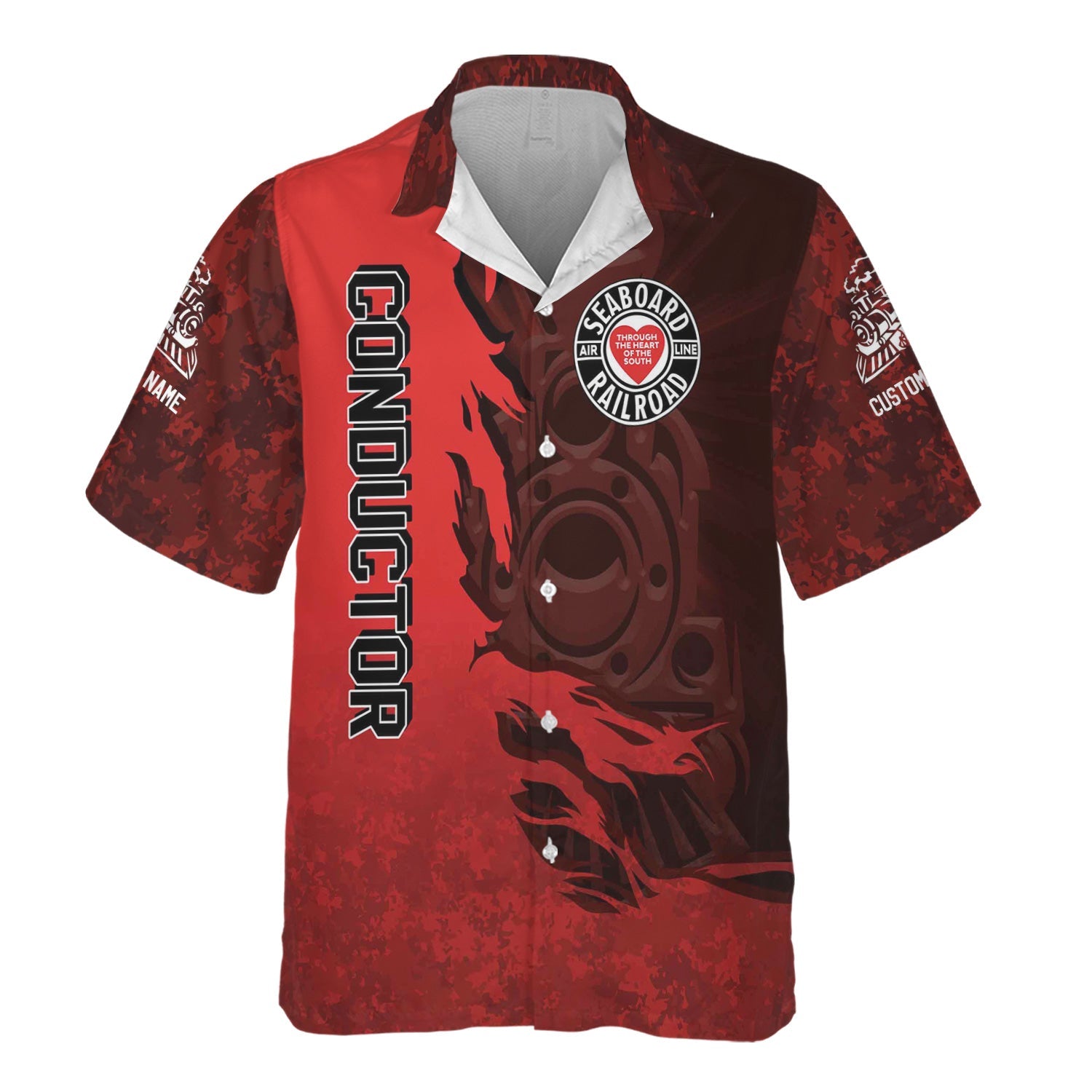 Railspirit Personalized Seaboard Air Line Railroad Hawaiian Shirt Blazing Style with Custom Position Train Shirt