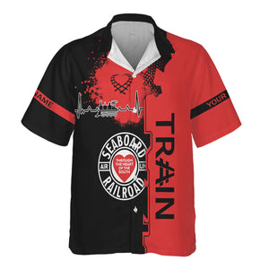 Railspirit Personalized Seaboard Air Line Railroad Hawaiian Shirt Engine Heartbeat and Track Love Style Shirt Gift Idea For Train Lovers