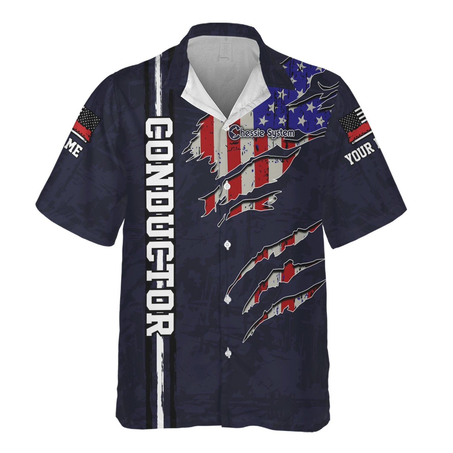 Railspirit Personalized Chessie System Railroad Hawaiian Shirt USA Flag Claw Art with Custom Job Train Shirt