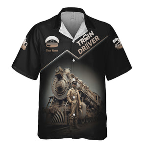 Railspirit Personalized Vintage Steam Train Driver Hawaiian Shirt ��� Railroad Gift for Train Lovers