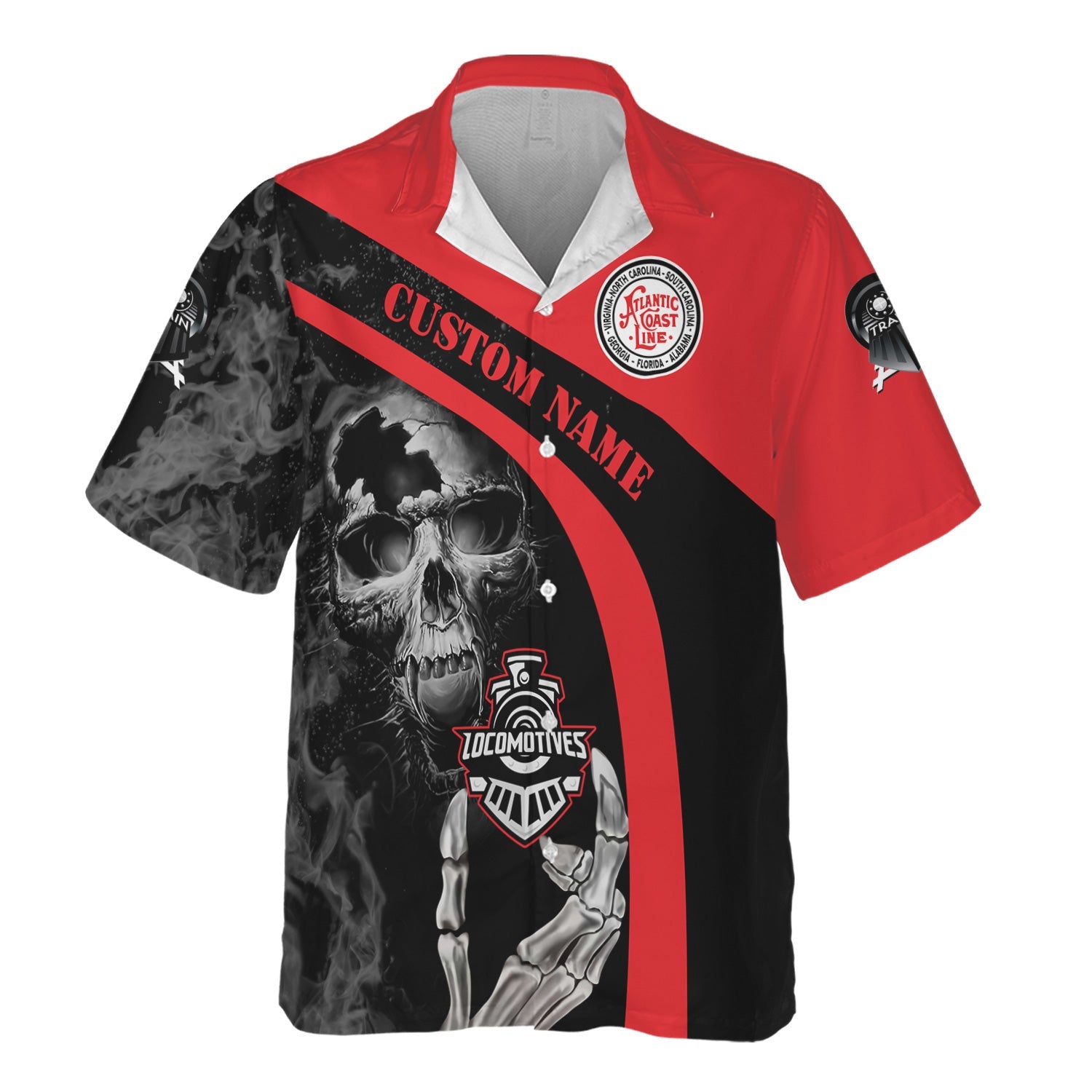 Railspirit Personalized Atlantic Coast Line Railroad Hawaiian Shirt Flame Skull Design Train Shirt for Locomotive Fans