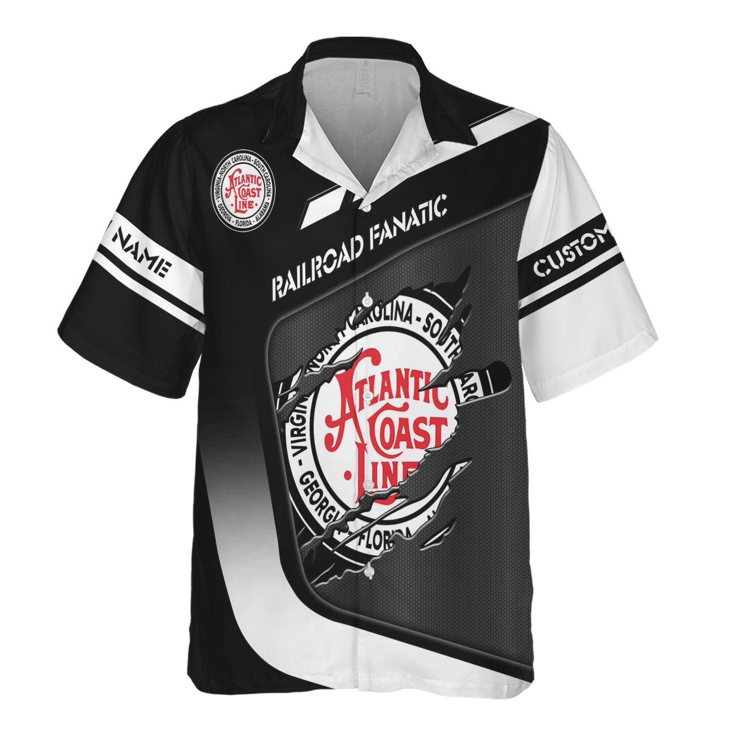 Railspirit Personalized Atlantic Coast Line Railroad Hawaiian Shirt Ripped Texture Style Train Shirt For Railroad Fanatic