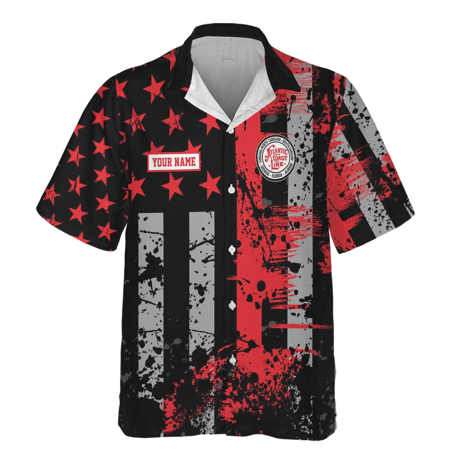 Railspirit Personalized Atlantic Coast Line Railroad Hawaiian Shirt Artistic Paint American Flag Style Train Shirt