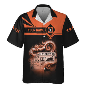 Railspirit Personalized Illinois Central Railroad Hawaiian Shirt Train Ticket  American Locomotive Printed Train