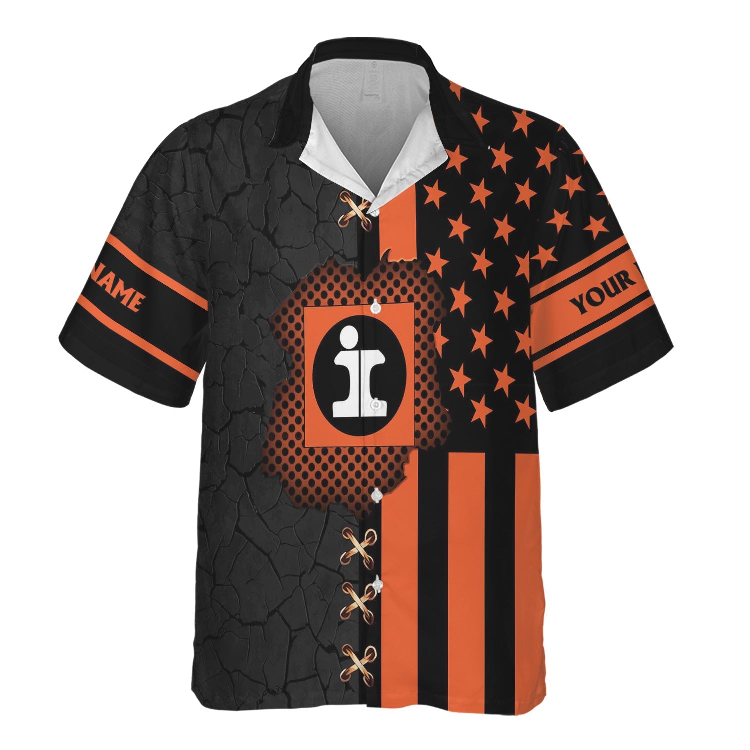 Railspirit Personalized Illinois Central Railroad Hawaiian Shirt American Flag with Crack Effect Train Shirt