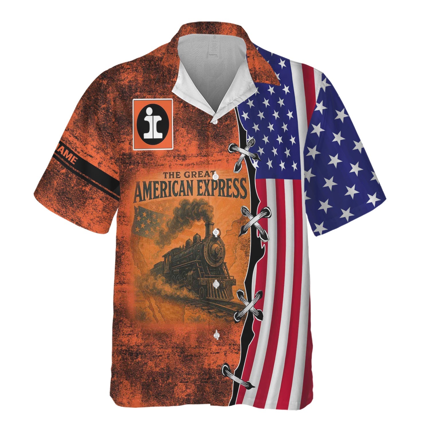 Railspirit Personalized Illinois Central Railroad Hawaiian Shirt Retro American Express Train With USA Flag Shirt
