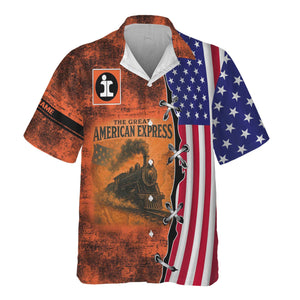 Railspirit Personalized Illinois Central Railroad Hawaiian Shirt Retro American Express Train With USA Flag Shirt
