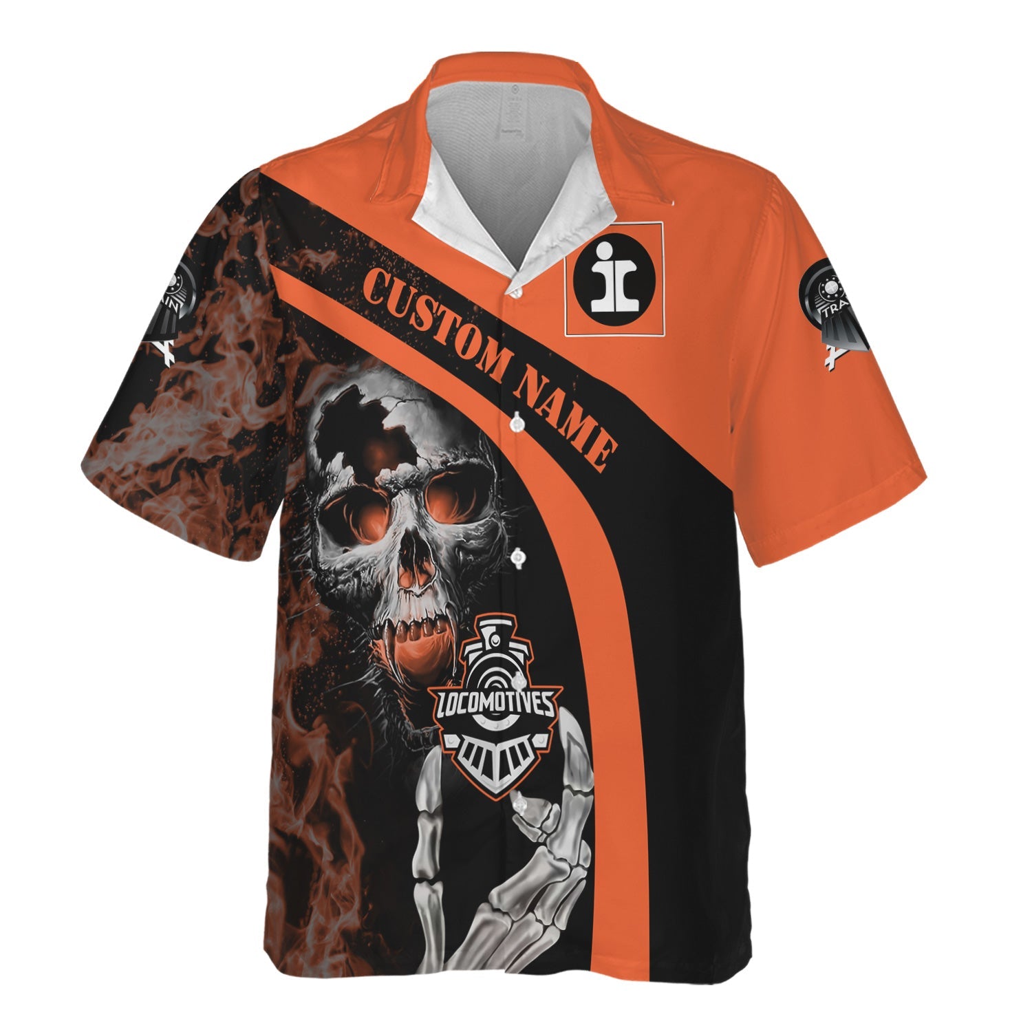 Railspirit Personalized Illinois Central Railroad Hawaiian Shirt Flame Skull Design Train Shirt for Locomotive Fans