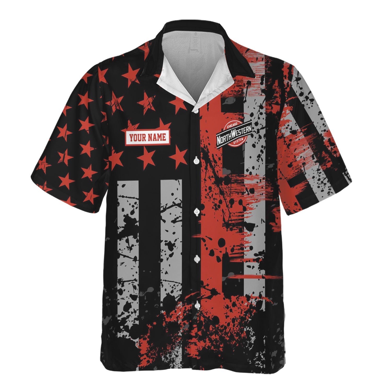 Railspirit Personalized Chicago and North Western Railway Hawaiian Shirt Artistic Paint American Flag Style Train Shirt