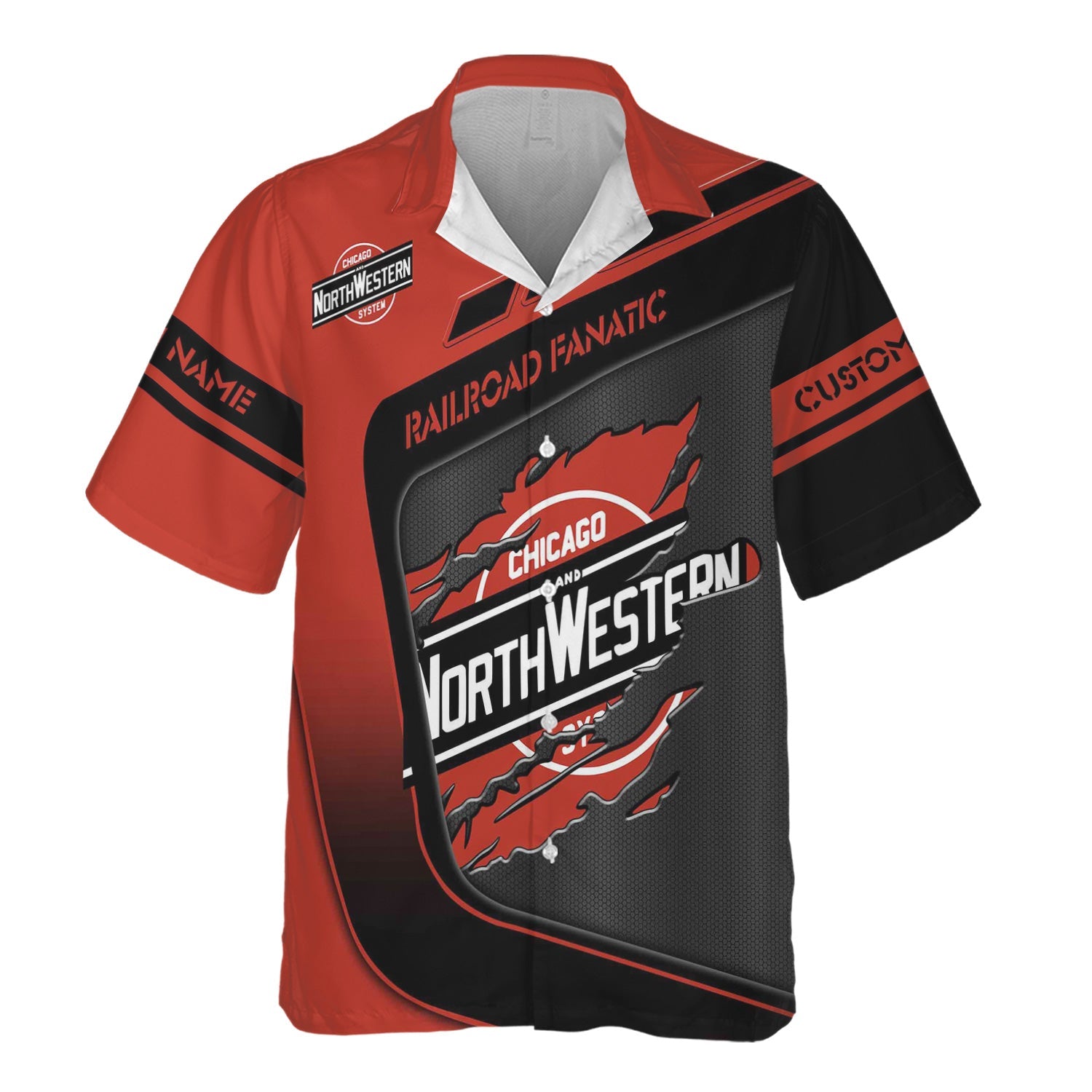 Railspirit Personalized Chicago and North Western Railway Hawaiian Shirt Ripped Texture Style Train Shirt For Railroad Fanatic