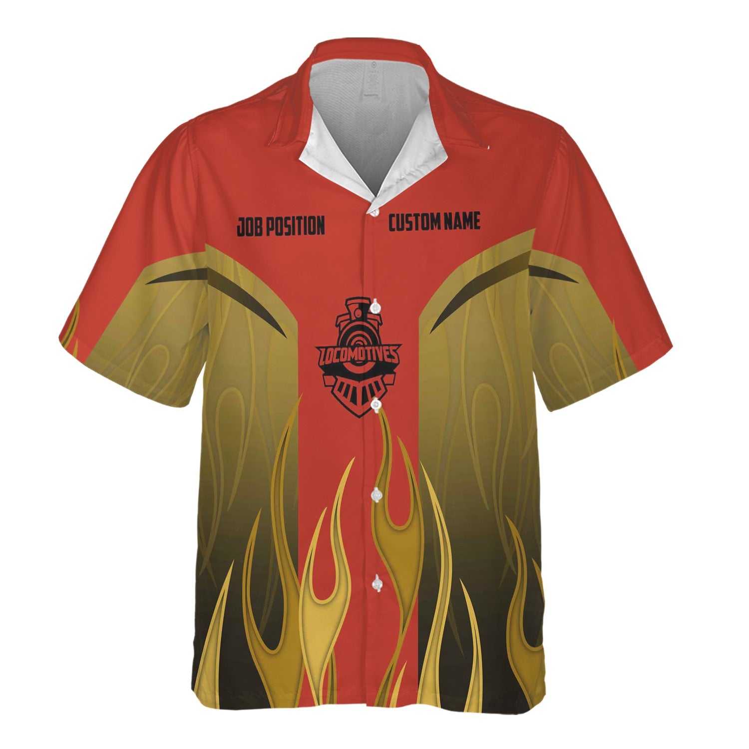Railspirit Custom Name and Job Title Chicago and North Western Railway Hawaiian Shirt Flame Graphic Train Shirt For Rail Workers