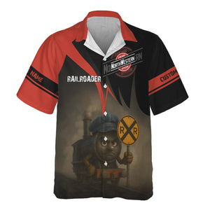 Railspirit Personalized Chicago and North Western Railway Hawaiian Shirt Angry Train Hawaiian Shirt Gift Idea For Train Lover