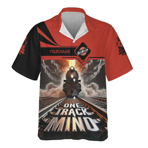 Railspirit Personalized Chicago and North Western Railway Hawaiian Shirt One Track Mind Train Printed Shirt