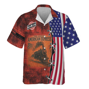 Railspirit Personalized Chicago and North Western Railway Hawaiian Shirt Retro American Express Train With USA Flag Shirt
