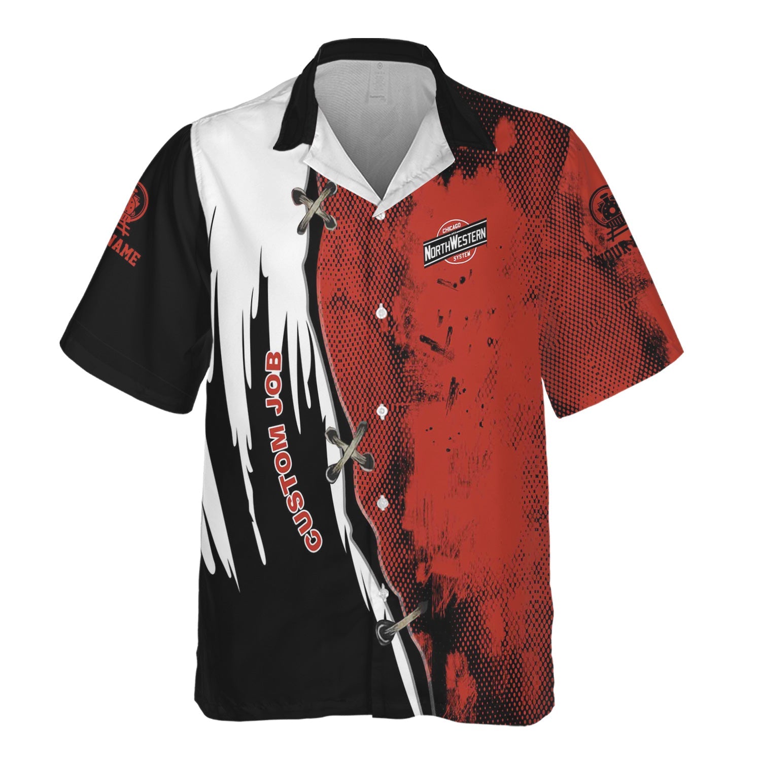 Railspirit Personalized Chicago and North Western Railway Hawaiian Shirt Retro Stitches Design with Custom Position Train Shirt